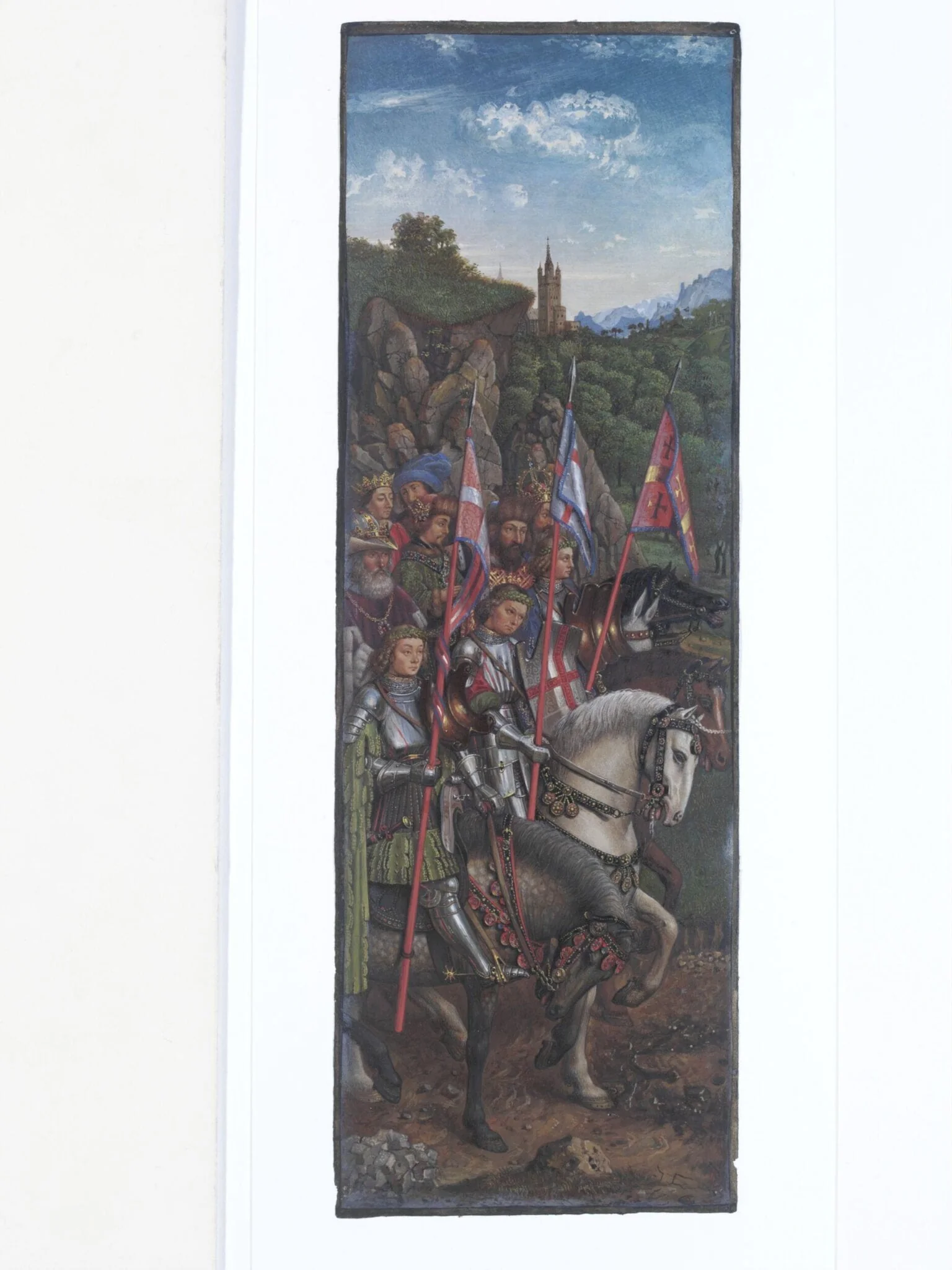 Copy of a detail of the Ghent Altarpiece, Knights of Christ, by Hubert and Jan van Eyck in the church of St. Bavon, Ghent., detail