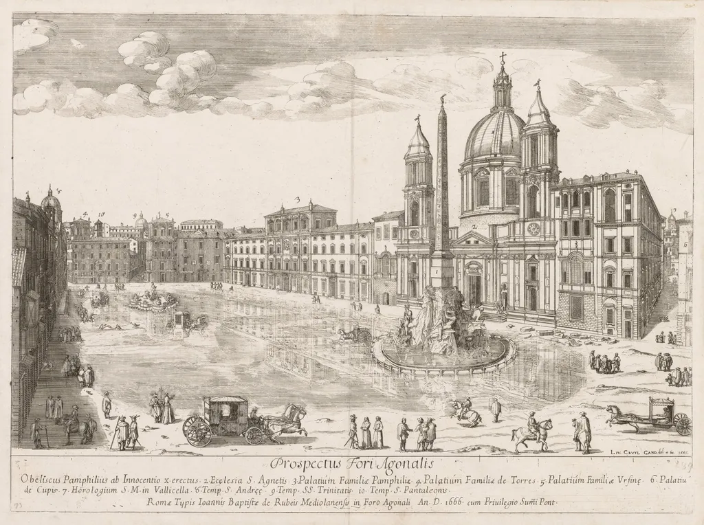 Piazza Navona from "Prospectus Locurum Urbis Romae Insign[ium], by Lievin Cruyl, 1666