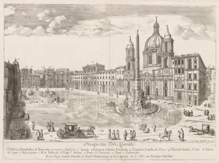 Piazza Navona from "Prospectus Locurum Urbis Romae Insign[ium], by Lievin Cruyl, 1666