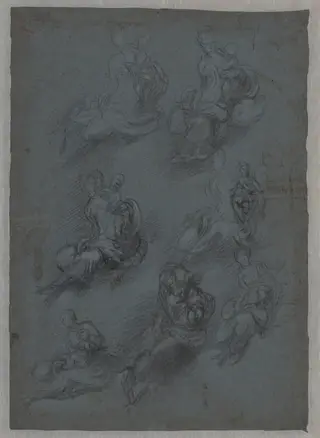 Studies for the Virgin and Child (recto), by Camillo Boccaccino, chalk, 1532