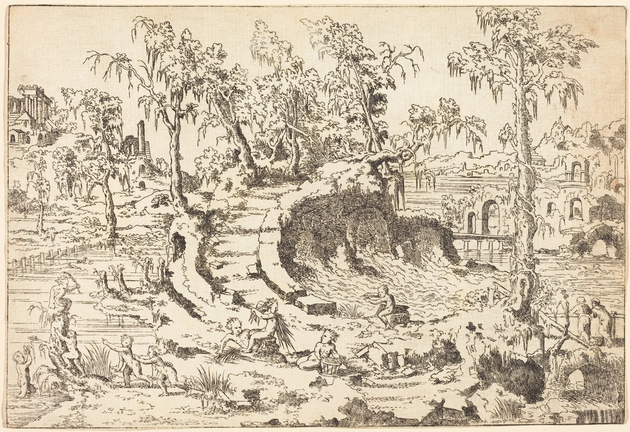 Putti Playing in a Fanciful Landscape, detail