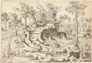 Putti Playing in a Fanciful Landscape, by Jean Cousin the Younger, ink, 1558