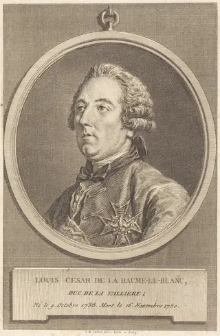 Louis Cesar de La Baume-le-Blanc, by Charles-Nicolas Cochin II, ink, 1752
