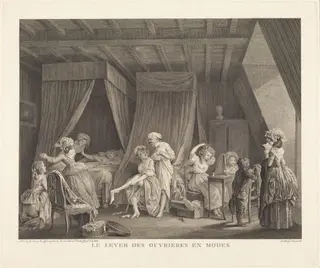 Le lever des ouvrieres en modes, by Francois-Nicolas-Barthelemy Dequevauviller, ink, 1784
