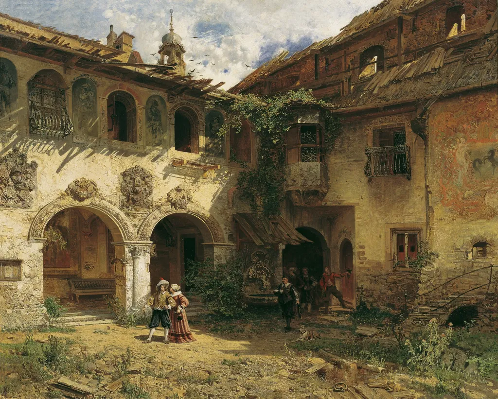 Hof der Fürstenburg in Burgeis, by Robert Russ, oil, 1894