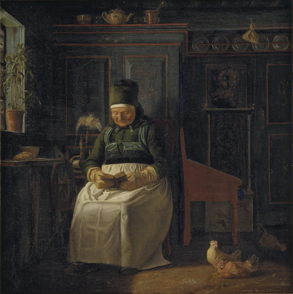 Christmas Morning in a Farmhouse, by Christen Dalsgaard, oil, 1843