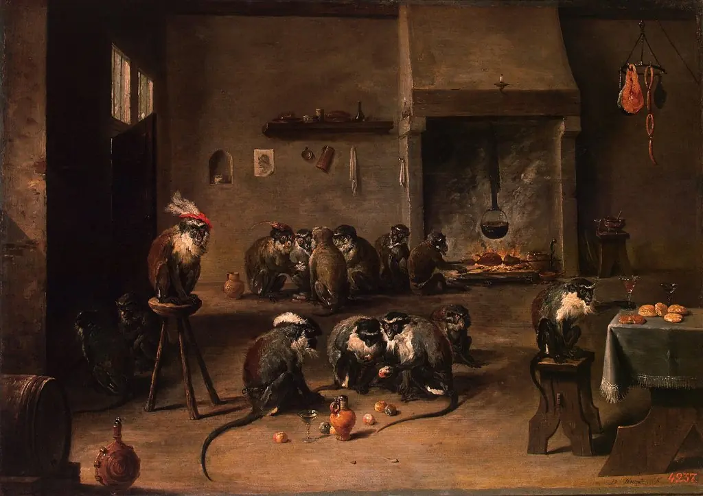 Monkeys in the Kitchen, by David Teniers the Younger, oil, 1645