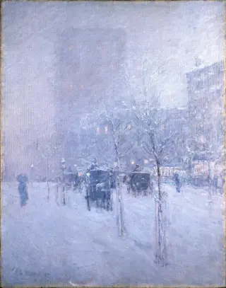 Late Afternoon, New York, Winter, by Childe Hassam, oil, 1900