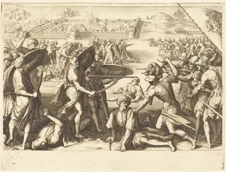 Assault on the Outer Forts of Bone, by Jacques Callot, ink, 1614