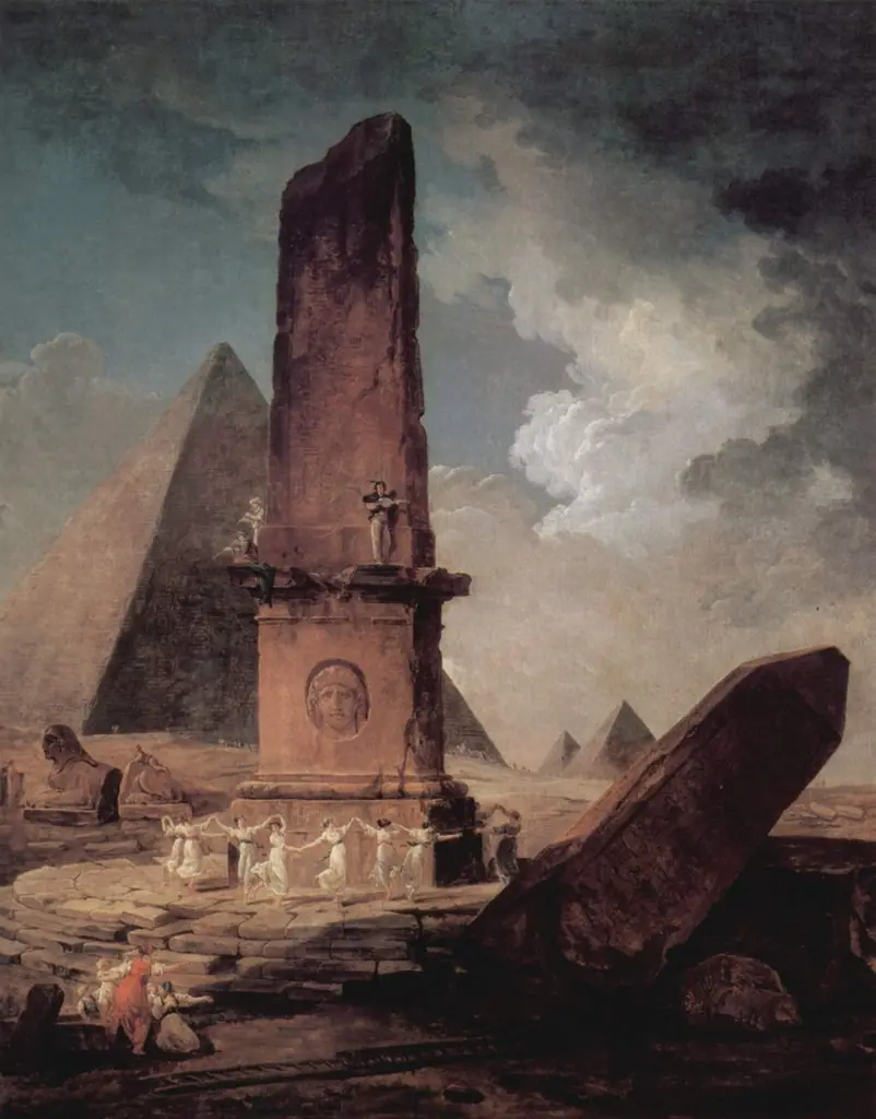 Girls Dancing Around An Obelisk, by Hubert Robert, oil, 1800