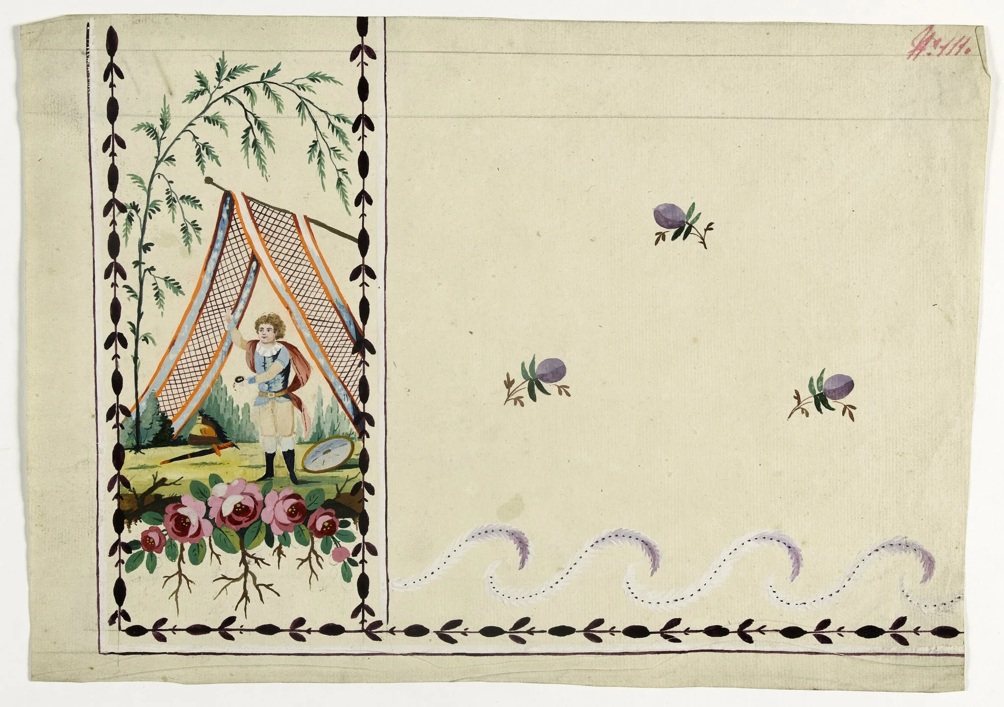 Gilet guerrier dans un paysage, projets de broderies de gilet, XVIIIème siècle, detail