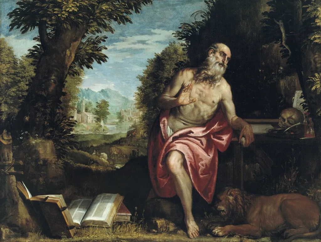 Saint Jerome in the Wilderness, by Workshop of Paolo Veronese, oil, 1588