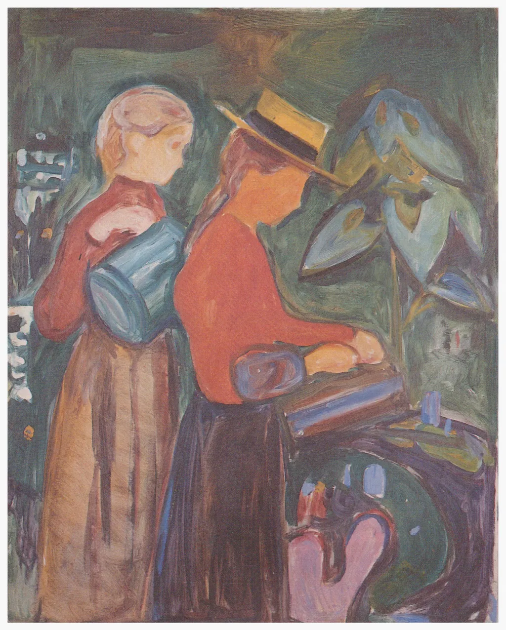 Girls watering Flowers (The Linde Frieze), by Edvard Munch, oil, 1904
