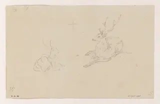 Two sketches of a stag, and (on the reverse) a harpsichord, by George Chinnery, 10
