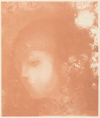 Tete d'Enfant avec Fleurs (Head of a Child with Flowers), by Odilon Redon, ink, 1897