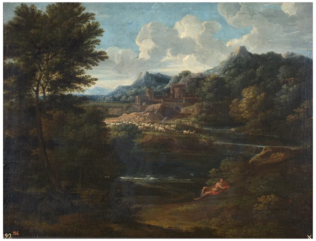 Paisaje con pastor, by Gaspard Dughet, oil, 1644