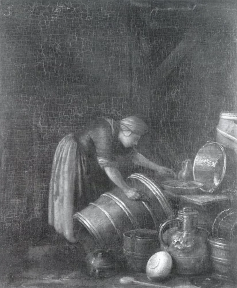 A Woman Scouring a Kitchen Pot, detail