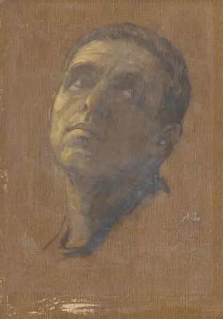 Head of a Man with Upturned Eyes, by Alphonse Legros, oil, 1874