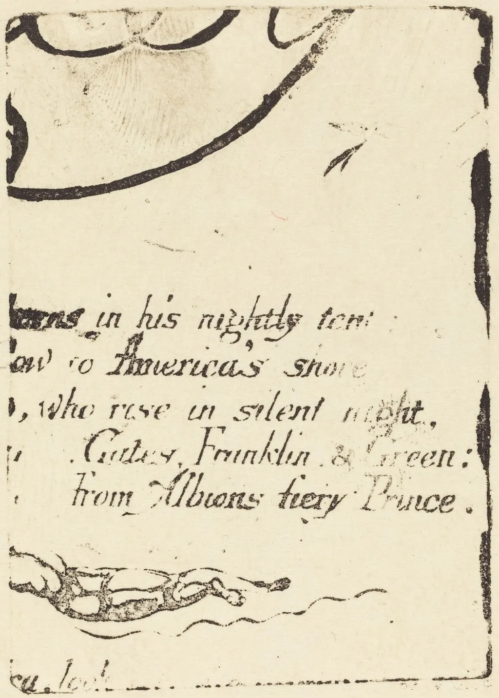 Restrike from fragment of cancelled plate for "A Prophecy", by William Blake, ink, 1793