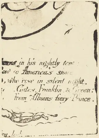 Restrike from fragment of cancelled plate for "A Prophecy", by William Blake, ink, 1793