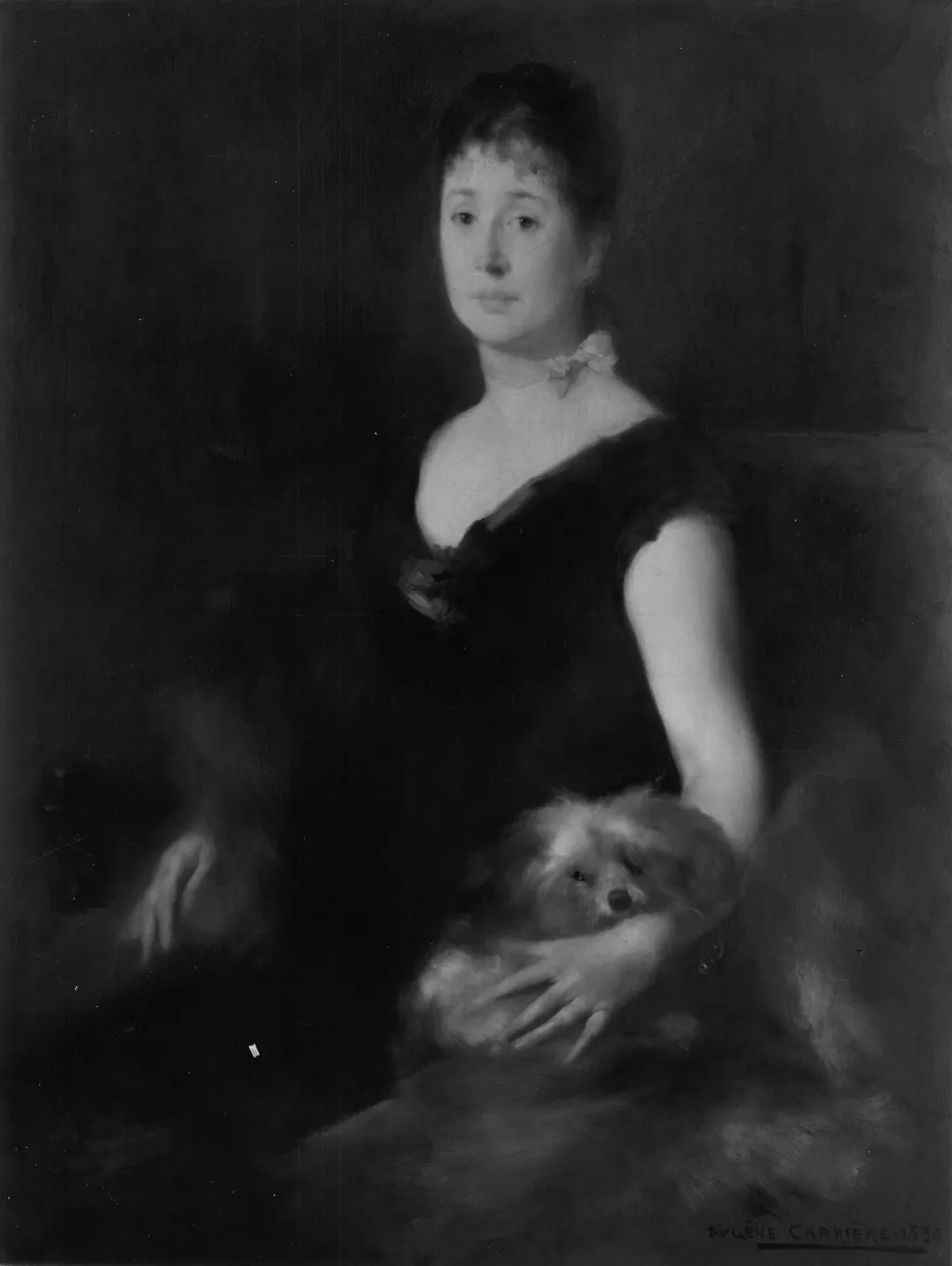 Portrait of a Lady with a Dog, by Eugène Carrière, oil, 1893