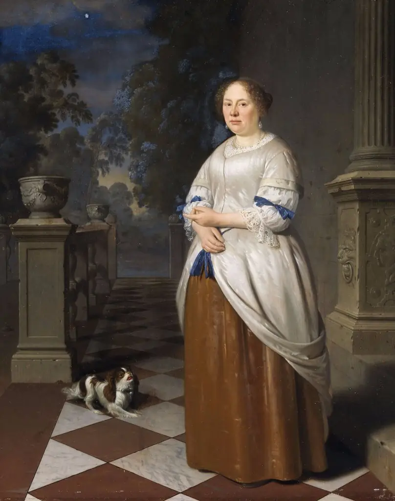 Portrait of Anna Splinter, wife of Johan Hulshout (1623–1687), by Pieter Cornelisz. van Slingelandt, oil, 1674