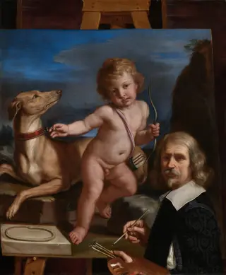 Self-Portrait before a Painting of "Amor Fedele", by Guercino, oil, 1655