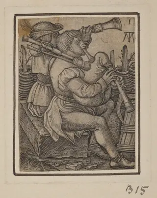 Bagpipe Players, by Martin Treu, ink, 1540