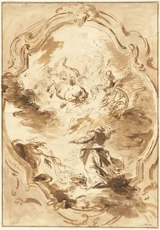 Elisha Watching Elijah Ascend in the Fiery Chariot, by Pietro Antonio Novelli, chalk, 1752