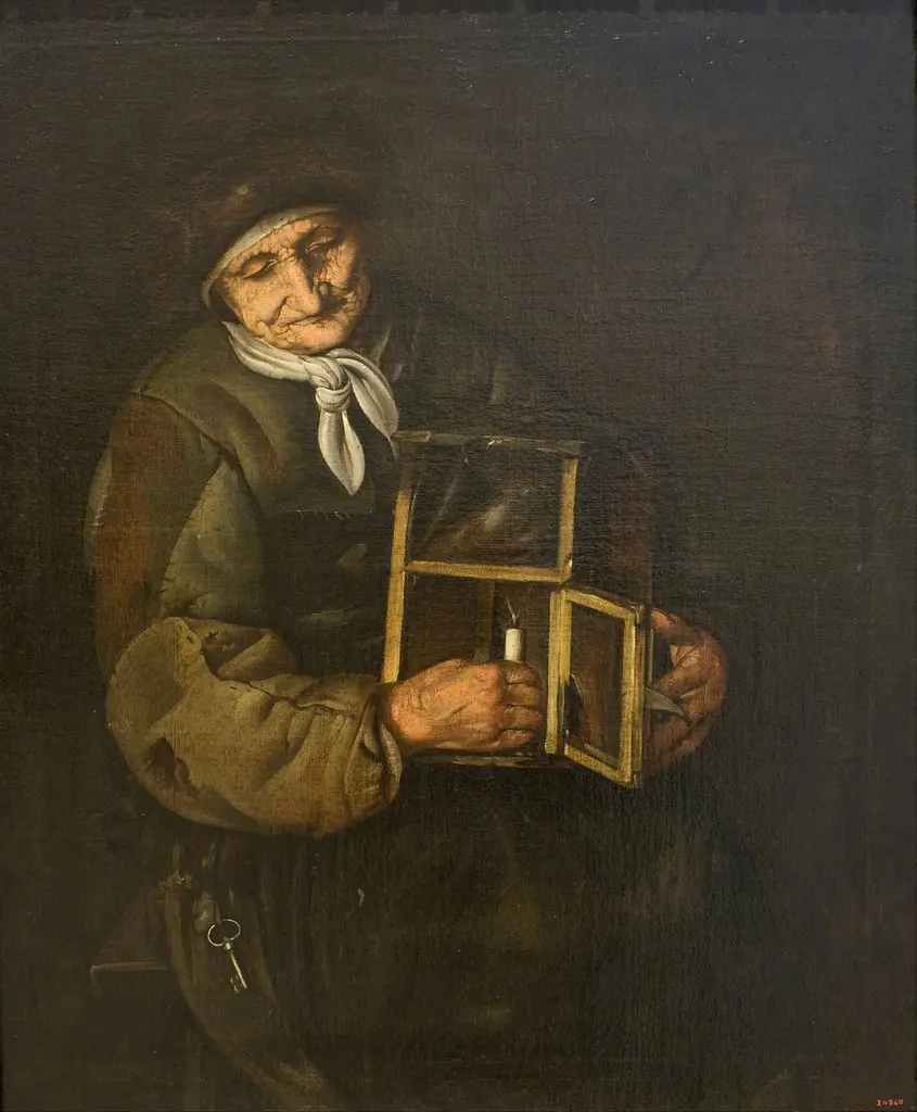 Old Woman with a Lamp, by Giacomo Francesco Cipper, oil, 1715