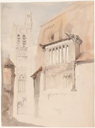 Tower of the Cathedral at Sens, by John Ruskin, ink, 1845