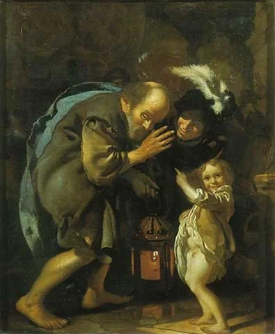 Diogenes searches for an honest person with his lantarn, detail