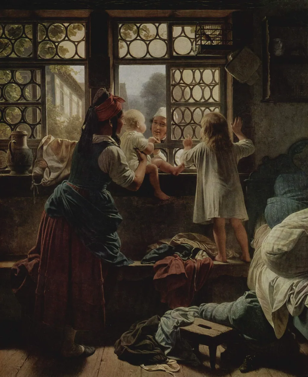 Scene by the Window, by Friedrich Eduard Meyerheim, oil, 1858