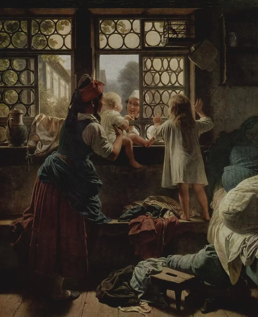 Scene by the Window, by Friedrich Eduard Meyerheim, oil, 1858