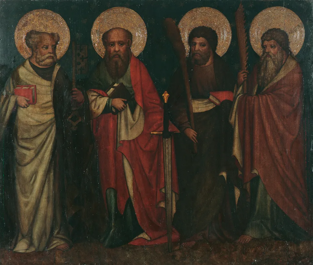 Die Apostel Petrus, Paulus, Jakobus d. J. und Simon, by Meister von Laufen, unspecified, 1457