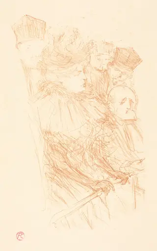 Lebaudy Trial - Testimony of Mlle. Marsy (Procès Lebaudy - Déposition de Mlle. Marsy), by Henri de Toulouse-Lautrec, ink, 1896