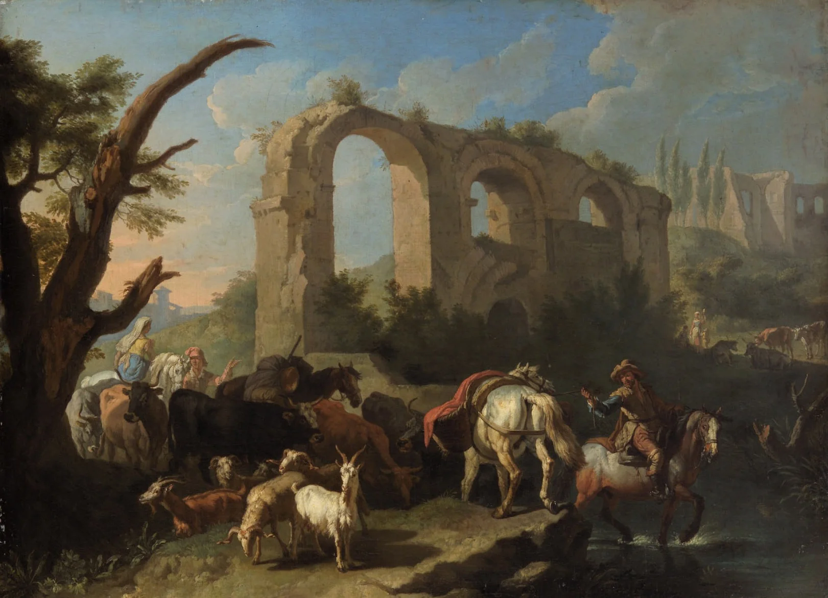 Italian Landscape with Horses and Herdsmen, detail