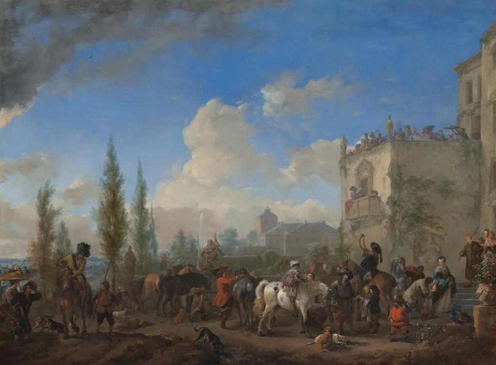 The Departure for the Hunt, by Philips Wouwerman, oil, 1666