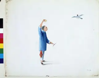 Boy Playing With Bird, by Puqua, paint, 1790