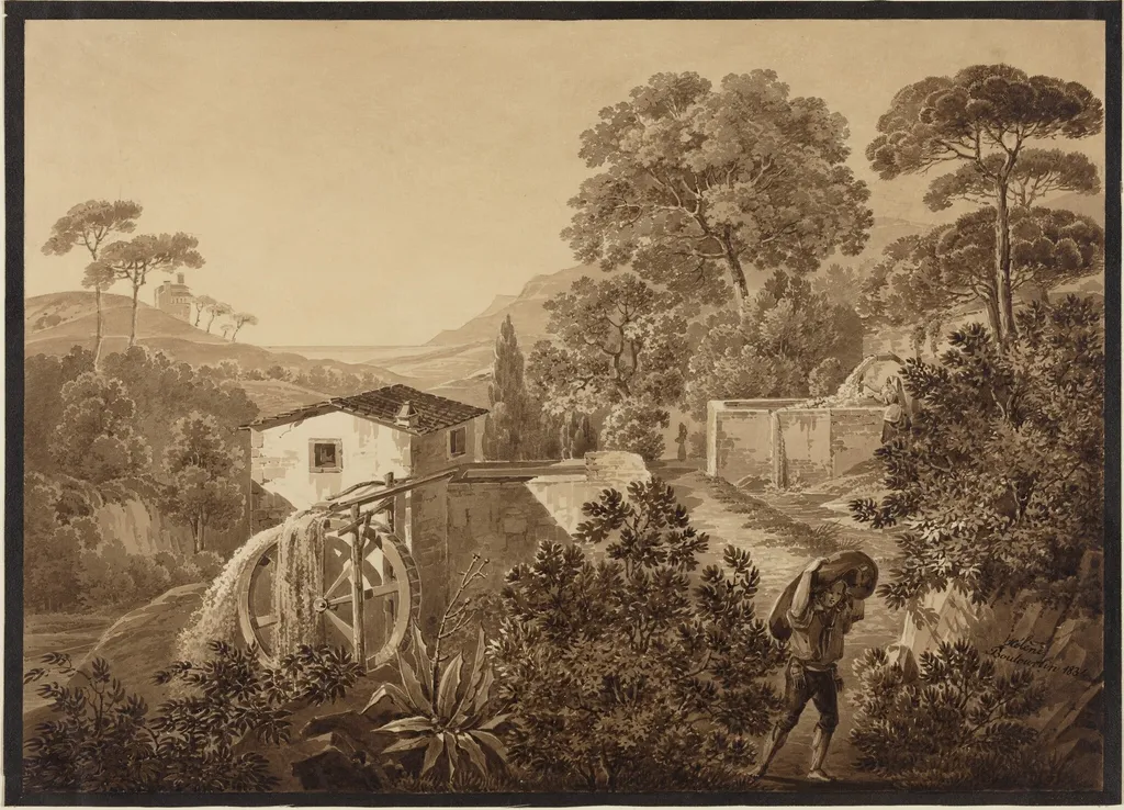 Italian Landscape with a Watermill, by Hélène Boutourlin, graphite, 1834