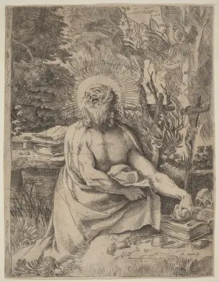 Saint Jerome in the Wilderness, by Annibale Carracci, ink, 1591
