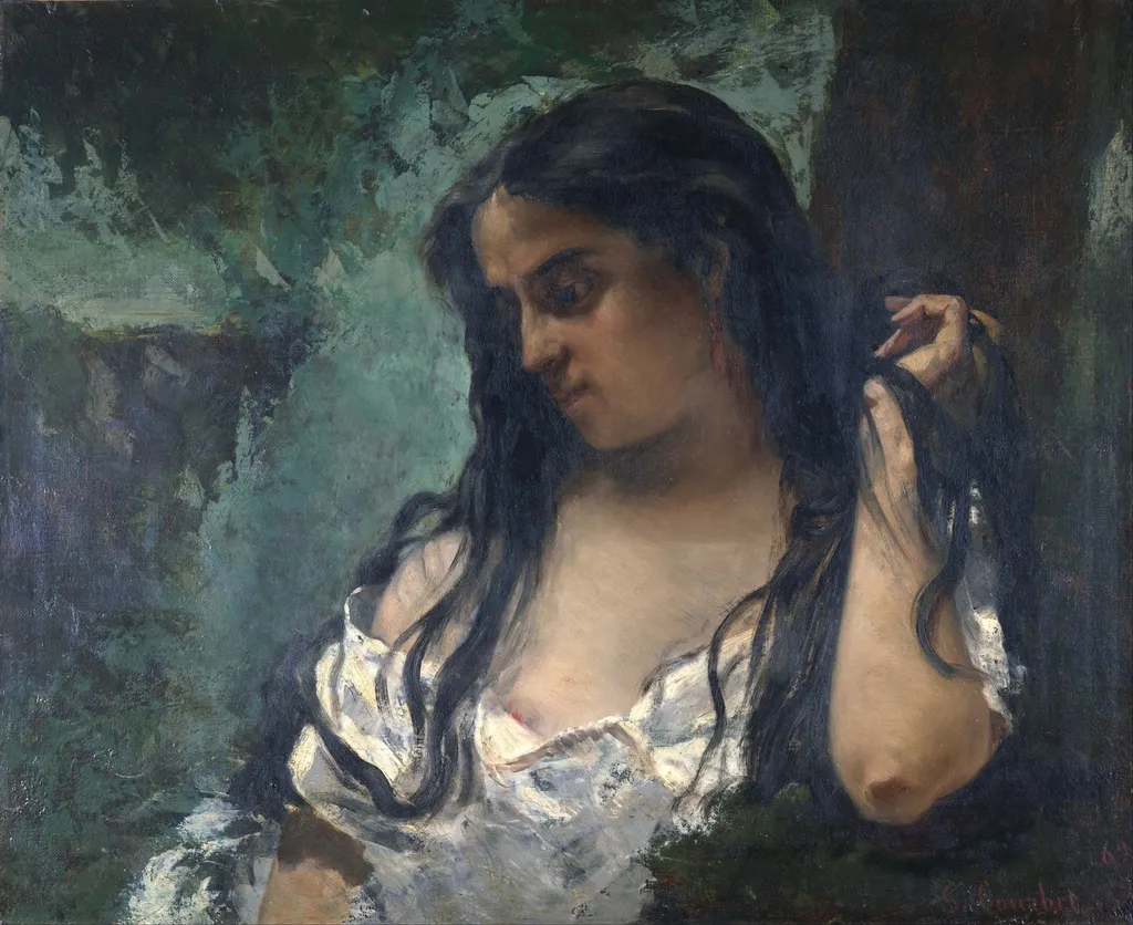 Gypsy in Reflection, by Gustave Courbet, oil, 1869