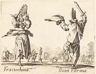 Fracischina and Gian Farina, by Jacques Callot, ink, 1622