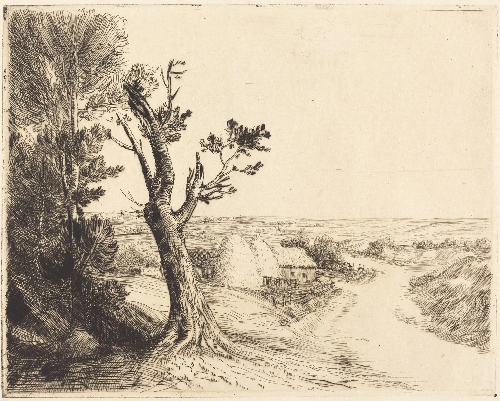Landscape with Haystacks (Le paysage aux meules), detail