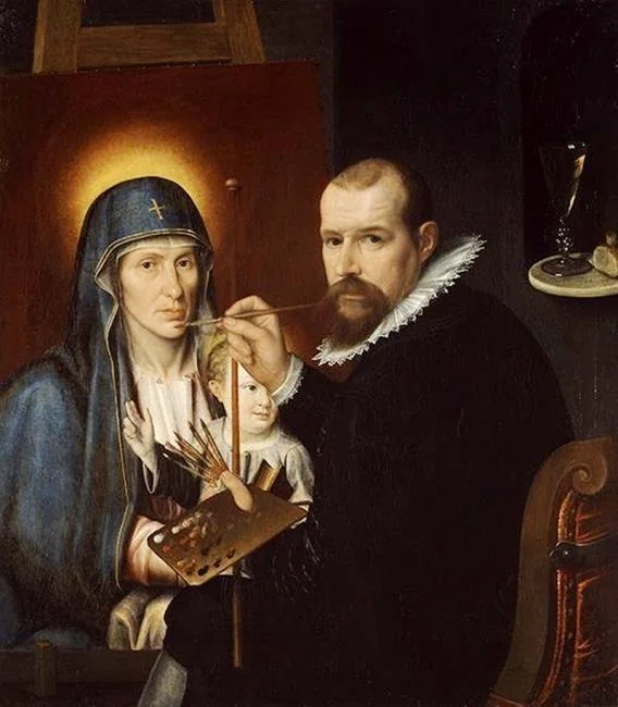 Self portrait at the easel, detail