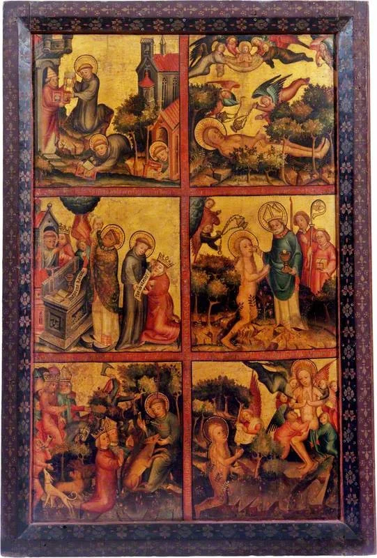 3 Scenes from the Life of St Giles; 3 Scenes from the Life of Saint Mary Magdalen (triptych altarpiece, right wing, outer), detail