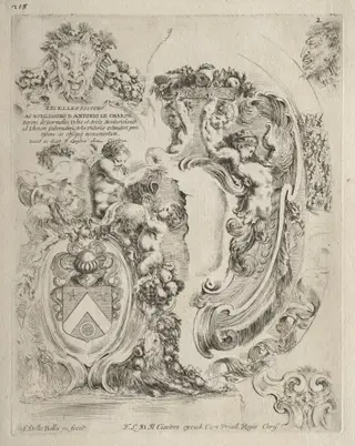 Collection of Various Caprices and New Designs of Cartouches and Ornaments:  No. 2, Dedication Page, by Stefano Della Bella, 1646