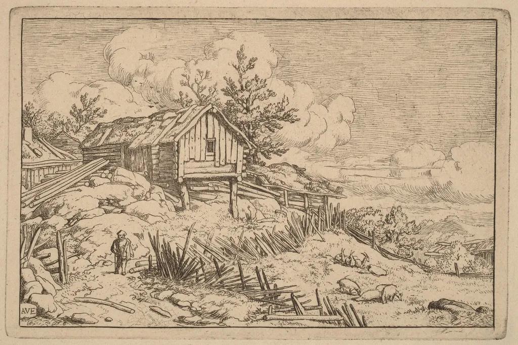Man near Entry of a Ruinous Hedge, by Allart van Everdingen, ink, 1650