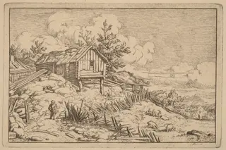 Man near Entry of a Ruinous Hedge, by Allart van Everdingen, ink, 1650