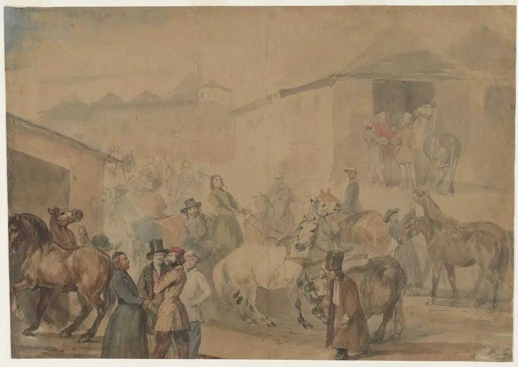 Fair in Mościska, by Piotr Michałowski, unspecified, 1837